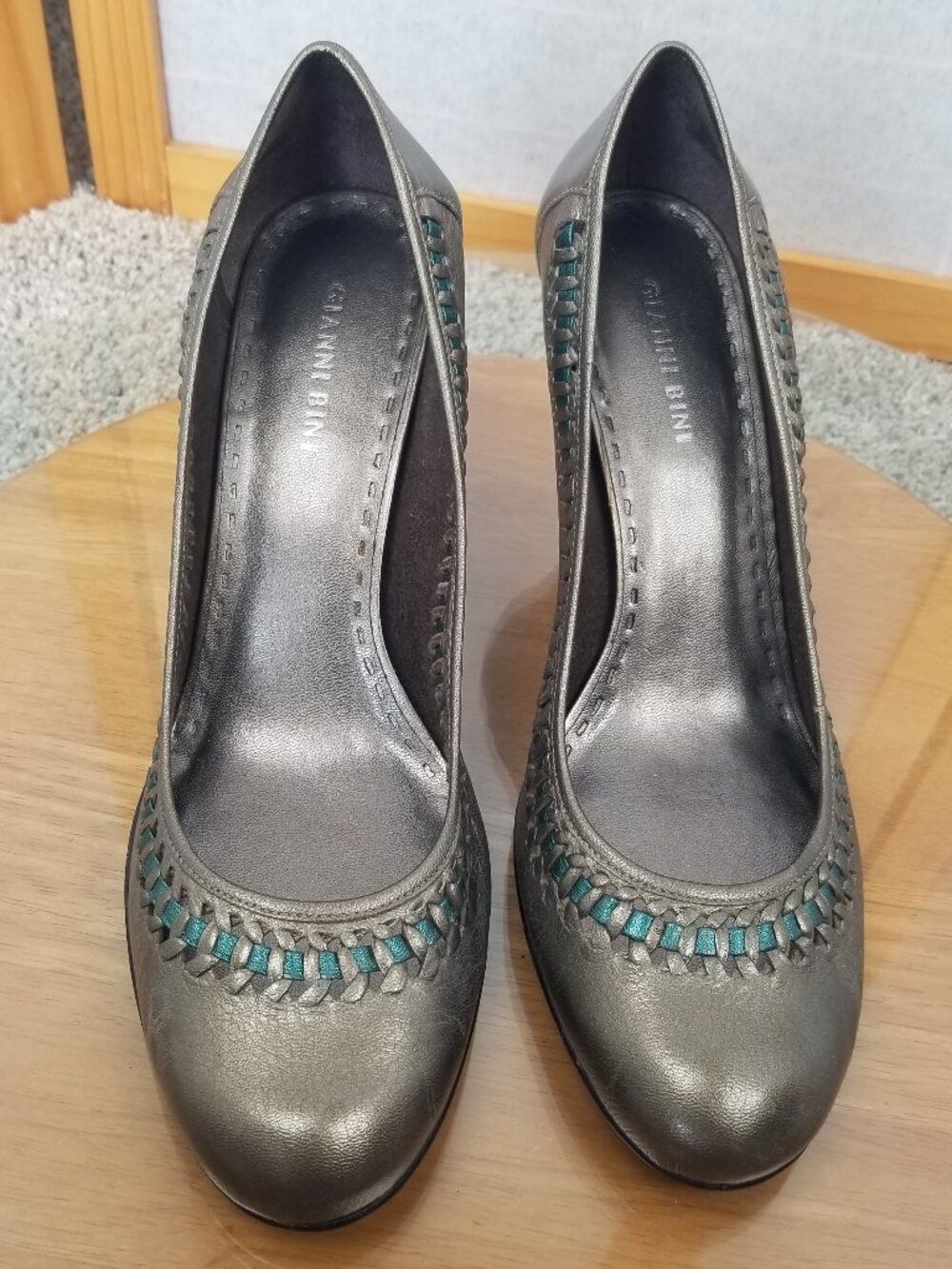 Gianni Bini Essex Pump Heel Shoes Pewter Turquoise Size 11 M
